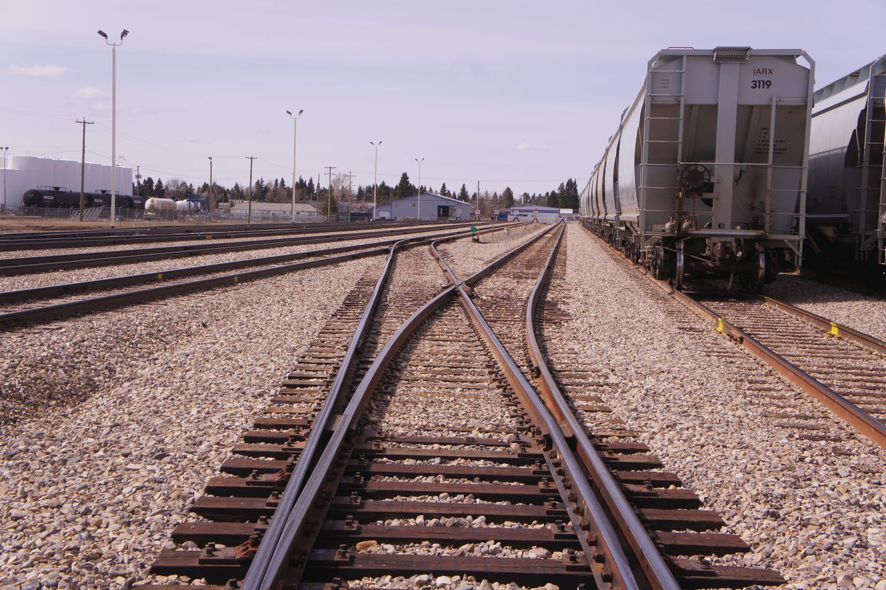 Newly installed turnout diverging into the expanded staging yard at the Fort St. John frac sand terminal
